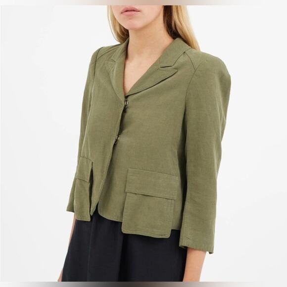 Smythe Green Lightweight Linen Blend Cropped Blazer Size 4 EUC Boxy Utility - Picture 1 of 9